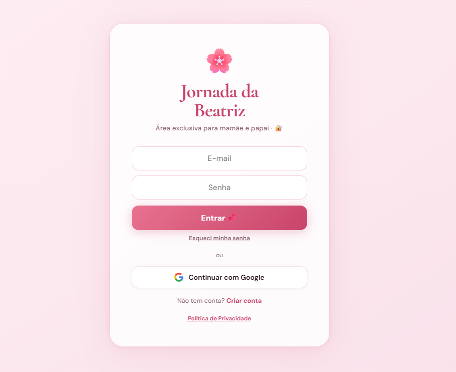 Tela de acesso da área exclusiva Jornada da Beatriz