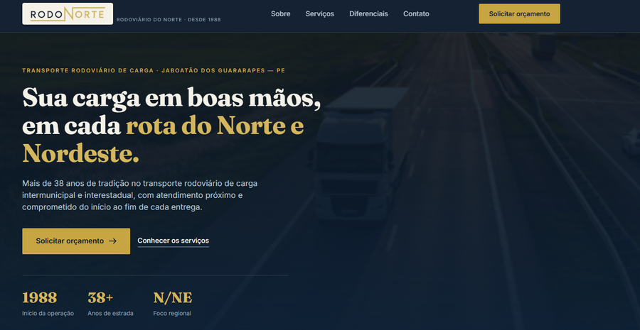 Página inicial do site institucional da Rodonorte
